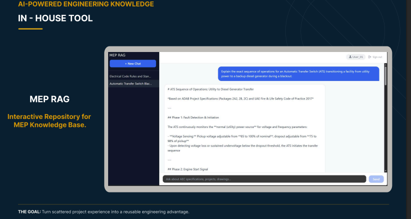 MEP RAG in-house engineering knowledge tool interface